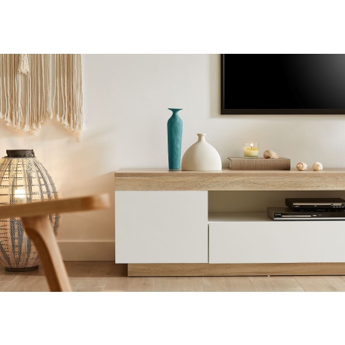 Lifely Cuppa 180cm Wooden Lowline TV Unit Natural Oak White